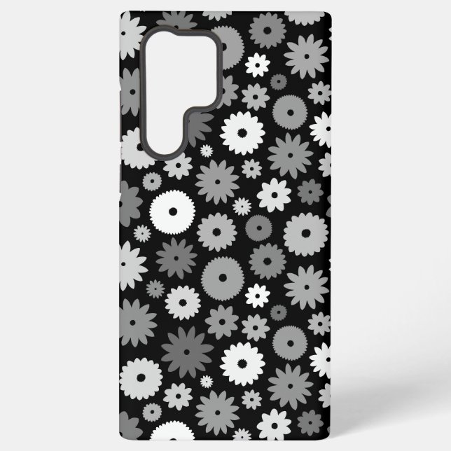Monochrome Blooms Repeat Pattern Samsung Galaxy S22 Ultra Case (Back)