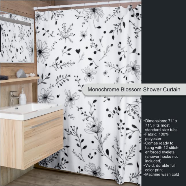 Monochrome Blossom Shower Curtain (Creator Uploaded)