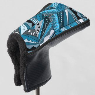 Monochrome blue ethnic ornament. golf head cover