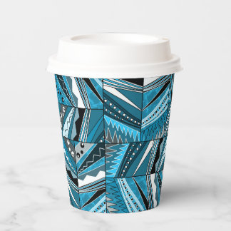 Monochrome blue ethnic ornament. paper cups
