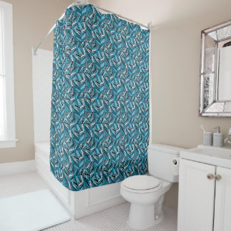 Monochrome blue ethnic ornament. shower curtain