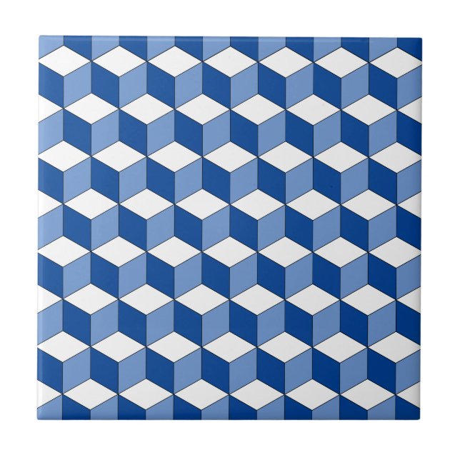 Monochrome Blue Isometric Pattern Tile (Front)
