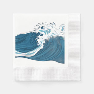 Monochrome Blue Ocean Waves Napkin