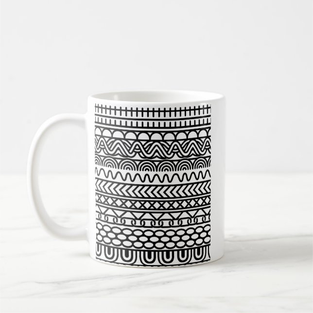 Monochrome Boho Knit Sampler | Tribal Geometric  Coffee Mug (Left)