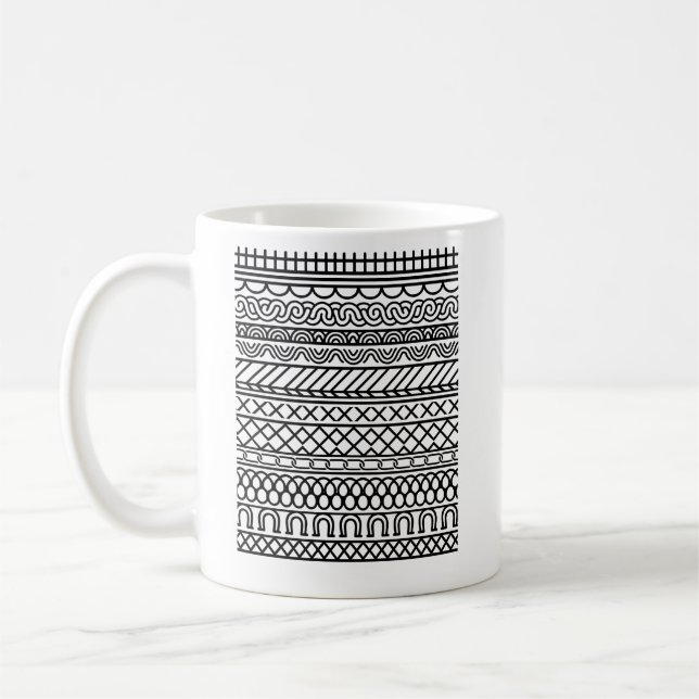 Monochrome Boho Knit Sampler | Tribal Geometric Te Coffee Mug (Left)