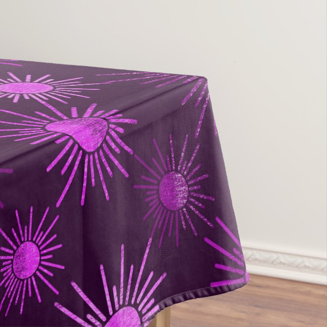 Monochrome boho sun pattern - purple  tablecloth (In Situ)
