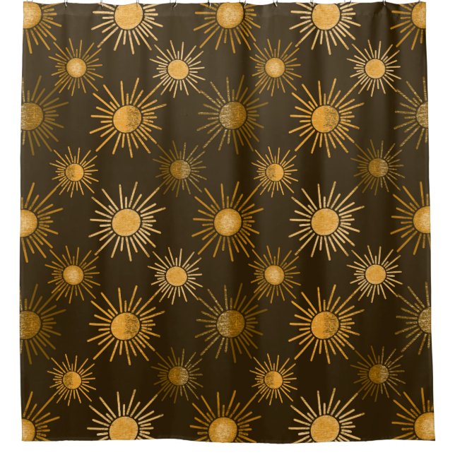 Monochrome boho sun pattern shower curtain (Front)