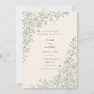 Monochrome Botanical Foliage Wedding Invitation