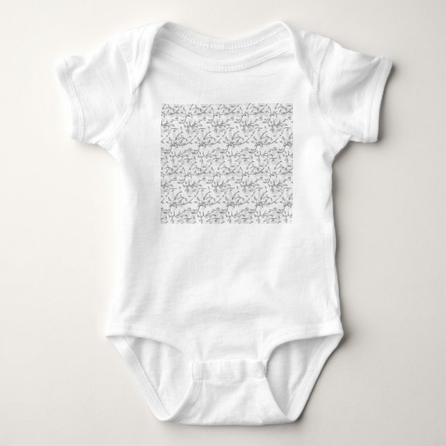 Monochrome Botanical Pattern Baby Bodysuit (Front)