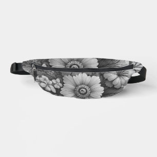 Monochrome Bouquet of Flowers Bum Bags