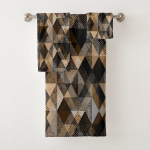 Monochrome brown rhombic textured Bath Towel Set