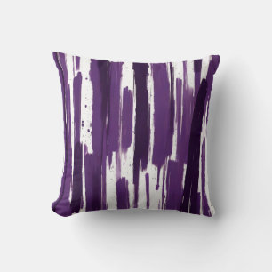 Monochrome Brush Stroke Stripes in Purple Cushion