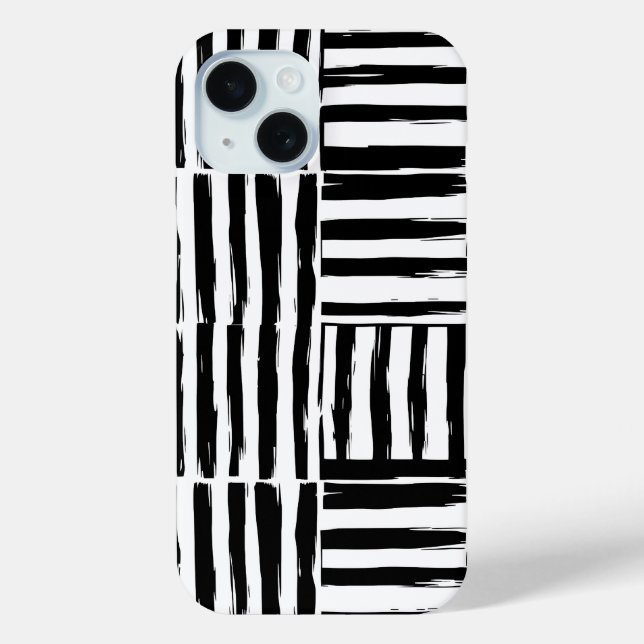 Monochrome Brushstroke Art iPhone 15 Case (Back)