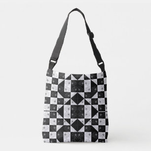 Monochrome Chequerboard and floral Glamour Pattern Crossbody Bag