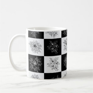 Monochrome Chequerboard FLowers Elegant pattern Coffee Mug