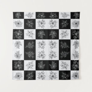 Monochrome Chequerboard FLowers Elegant pattern Tapestry