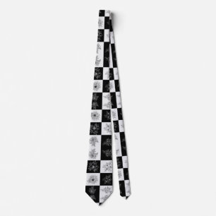 Monochrome Chequerboard FLowers Elegant pattern Tie