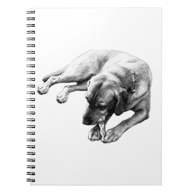 Monochrome Chewing Dog Portrait Notebook (Front)