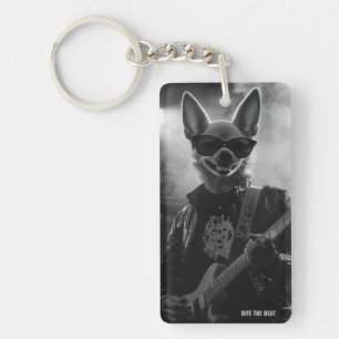 Monochrome Chihuahua Guitar Performance Keychain