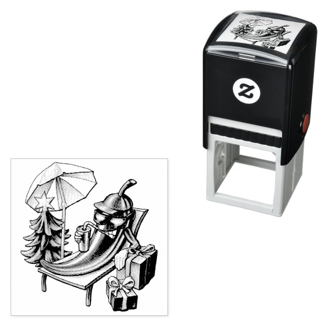 Monochrome Chilling Christmas Chilli Character Self-inking Stamp (In Situ)