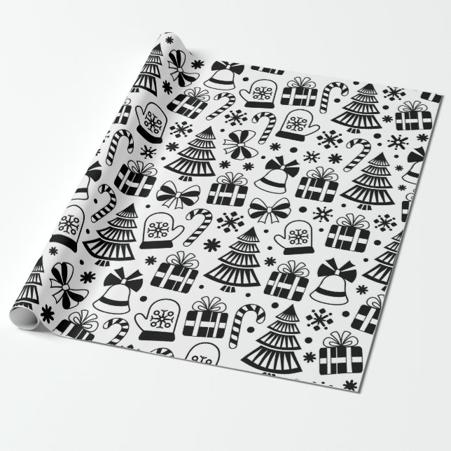 Monochrome Christmas  Wrapping Paper (Unrolled)