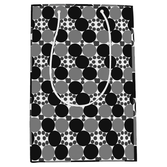Monochrome Circles: Abstract Black White And Gray, Medium Gift Bag (Front)