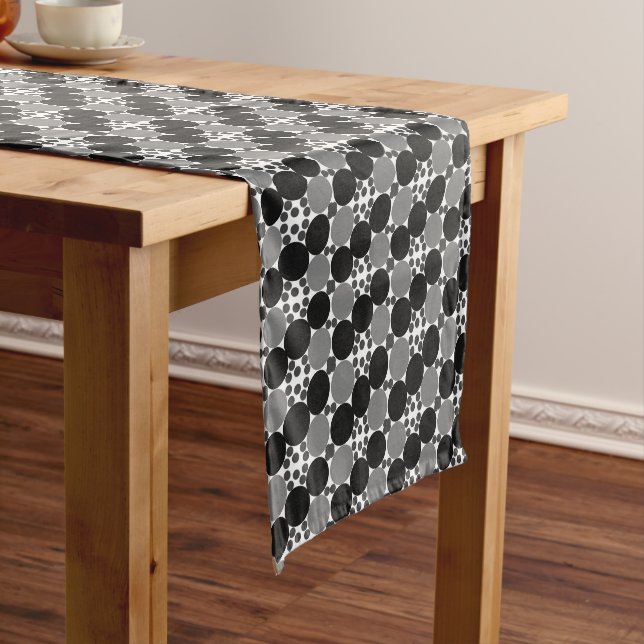 Monochrome Circles: Abstract Black White And Gray, Short Table Runner (In Situ)