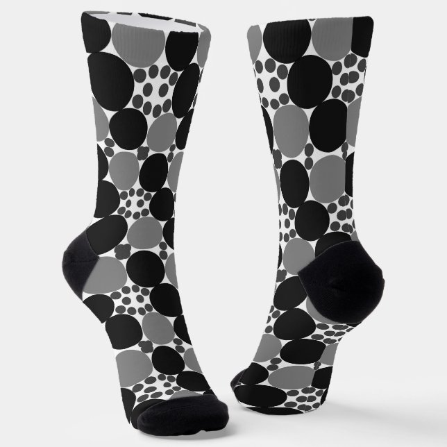 Monochrome Circles: Abstract Black White And Gray, Socks (Angled)