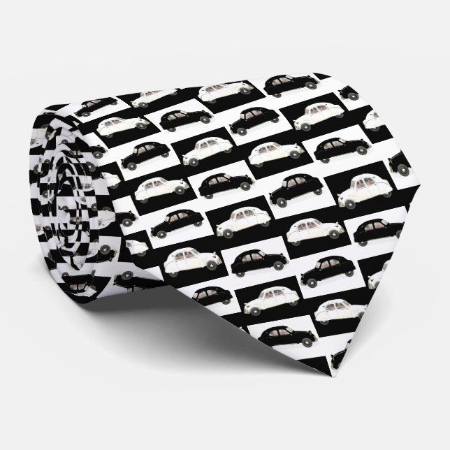 Monochrome Citroen 2CV Tiled Pattern Tie (Rolled)