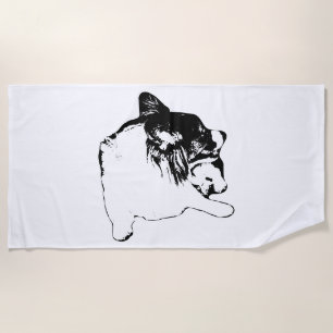 Monochrome Corgi Clarity Beach Towel