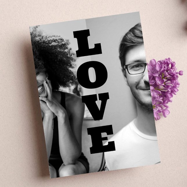Monochrome Custom Couples Photos Valentines Day  Holiday Card (Creator Uploaded)