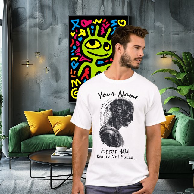 Monochrome Cyber Human – Custom Name Error 404 T-Shirt (Creator Uploaded)