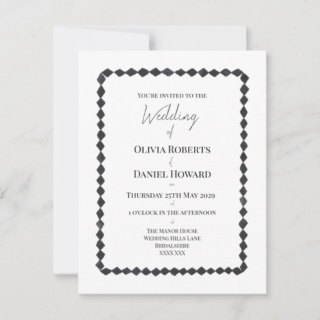 Monochrome Diamond Frame Wedding Invitation (Front)