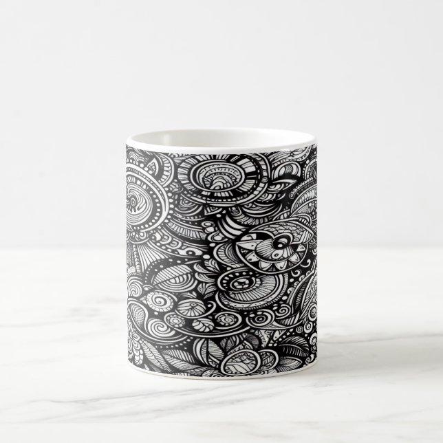 Monochrome Doodle Mug – A Hand-Drawn Wonderland (Center)