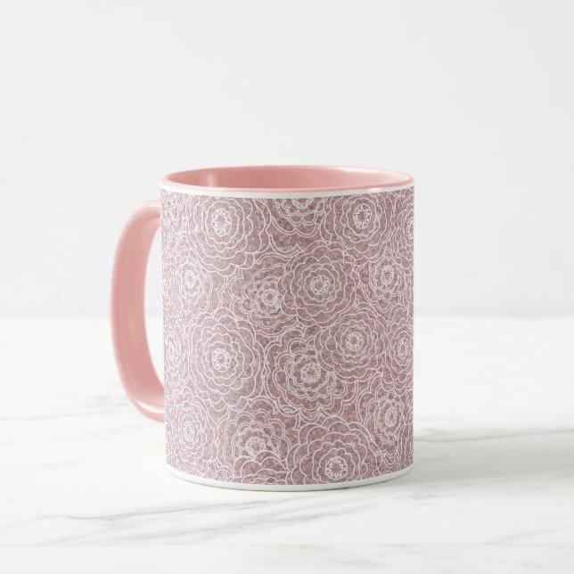 Monochrome Dusty Pink flowers  Mug (Front Left)