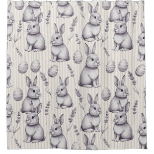 Monochrome Easter Bunny Charcoal Sketch Stripe Shower Curtain