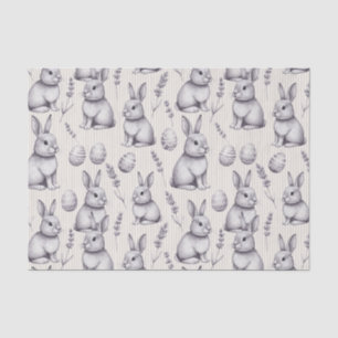 Monochrome Easter Bunny Charcoal Sketch Stripe Tissue Paper