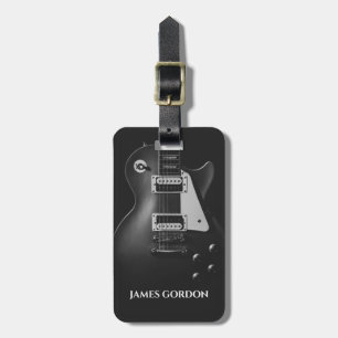 Monochrome electric guitar personalised luggage tag