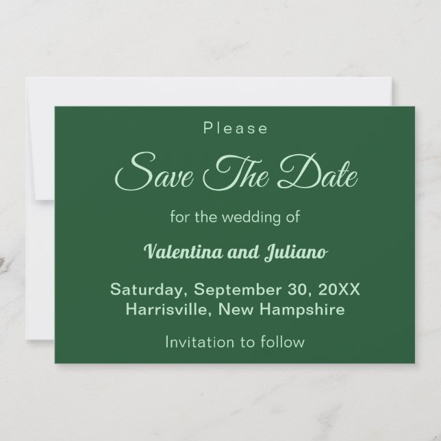 Monochrome Emerald Green Wedding Save The Date (Front)