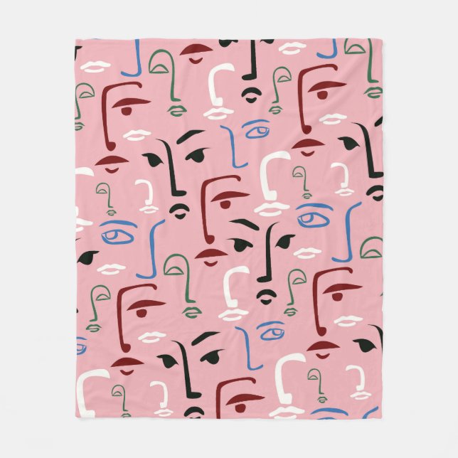 Monochrome Faces Fleece Blanket (Front)
