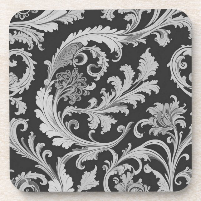 Monochrome Fleur Antique Pattern  Coaster (Front)