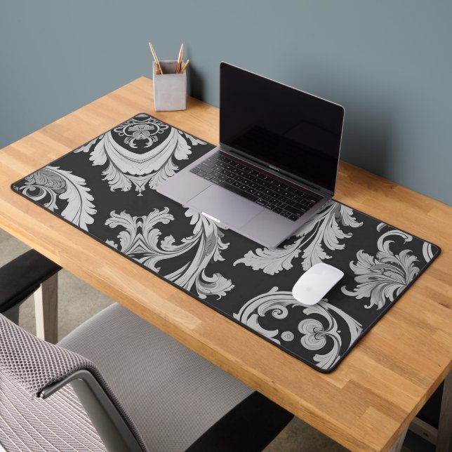 Monochrome Fleur Antique Pattern  Desk Mat (Office 2)