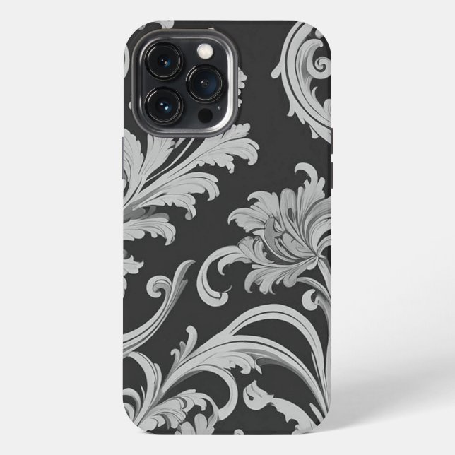 Monochrome Fleur Antique Pattern  iPhone Case (Back)