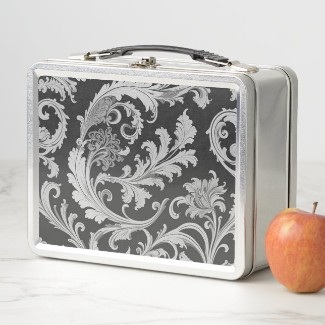 Monochrome Fleur Antique Pattern  Metal Lunch Box (In Situ)