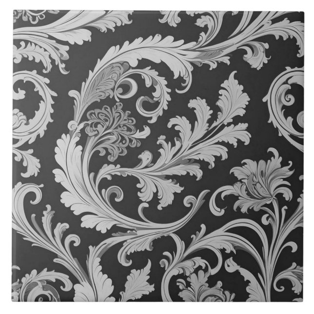 Monochrome Fleur Antique Pattern  Tile (Front)