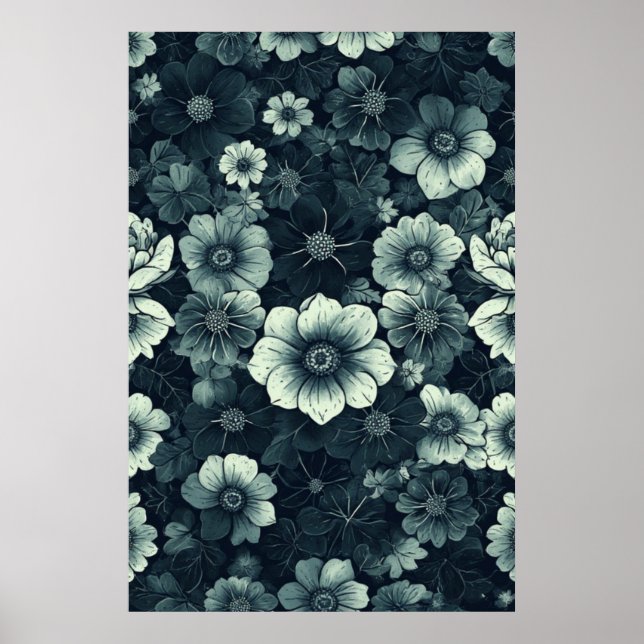Monochrome Floral Elegance: Black and White Poster (Front)