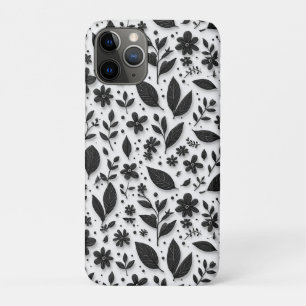 Monochrome Floral Pattern With Leaves And Flowers Case-Mate iPhone Case