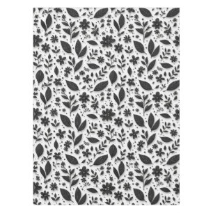 Monochrome Floral Pattern With Leaves And Flowers Tablecloth