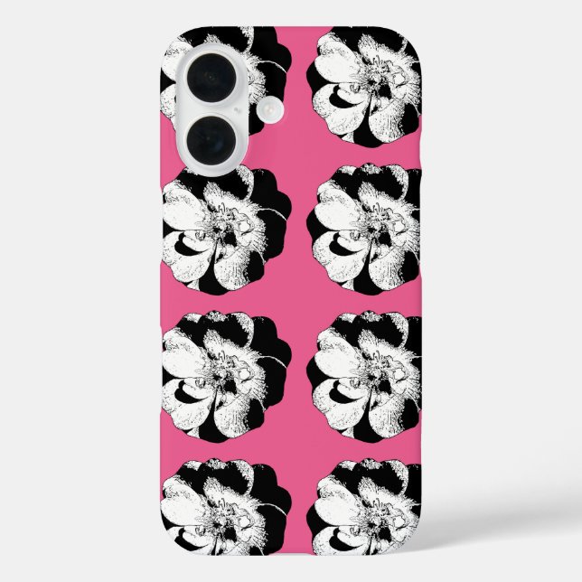 Monochrome Floral Pink Pop Phone Case (Back)