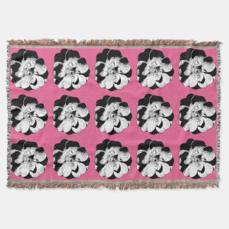 Monochrome Floral Pink Pop Throw Blanket